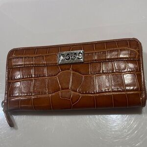 Brighton Brown Croc-Embossed Wallet with Silver Accent